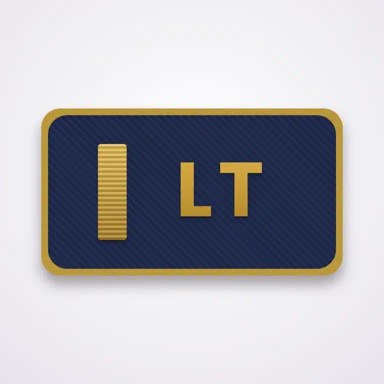 Lieutenant Patches 15 Illustration of a horizontal lieutenant chest tab with a gold bar and lt lettering on navy twill